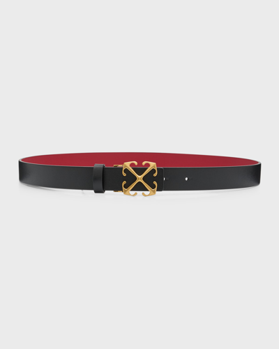 Off-white Arrow Reversible Leather Belt In Black Red