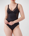 Spanx Sleeveless Shaping Satin Bodysuit In Very Black