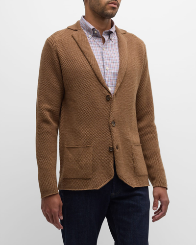 Peter Millar Men's Anderson Wool Knit Three-button Blazer In Brown