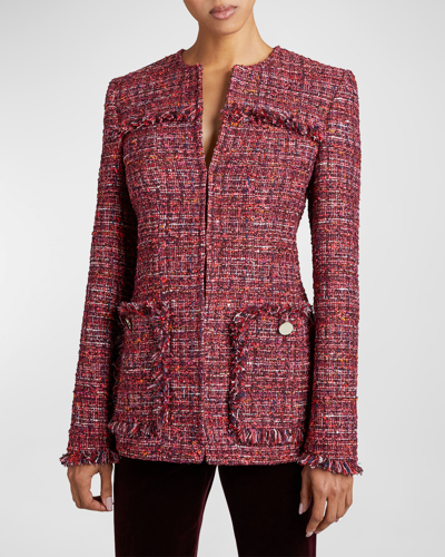 Santorelli Women's Fringe-trimmed Tweed Blazer In Bordeaux