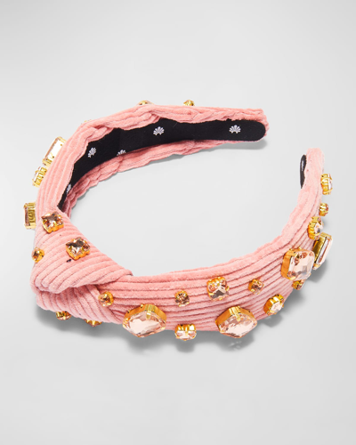Lele Sadoughi Embellished Corduroy Slim Knotted Headband In Blush