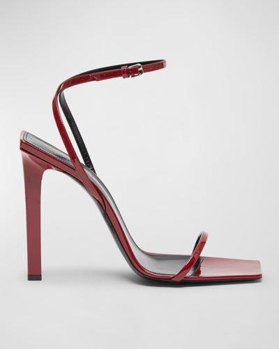Saint Laurent Ankle Strap Trouserent Leather Sandals In Opyum Red