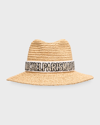 MAISON MICHEL HENRIETTA LOGO BAND ON STRAW FEDORA