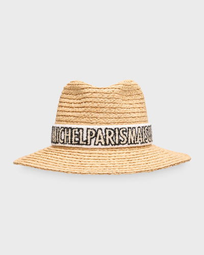 Maison Michel Henrietta Logo-print Straw Hat In Neutrals