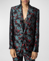 Zadig & Voltaire Floral-jacquard Single-breasted Blazer In Noir