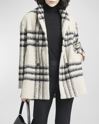 Kiton Plaid Fuzzy Double-breasted Coat In Cream