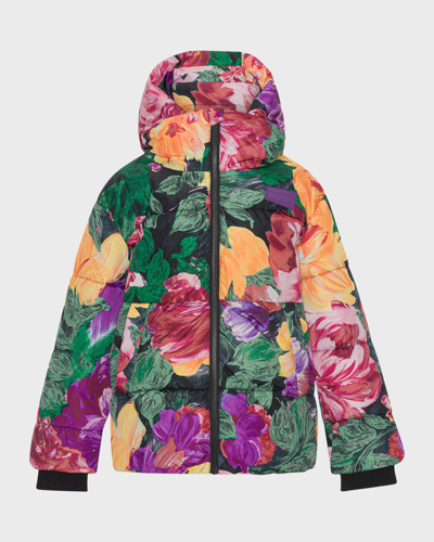 Molo Kids' Multicolor Down Jacket For Girl With Floral Print In Painted Flowers