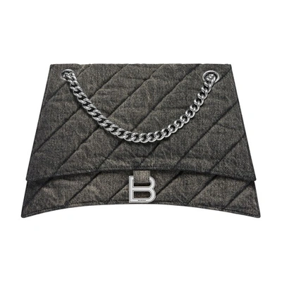 Balenciaga Women's Crush Medium Chain Bag Quilted Denim In Charcoal_black