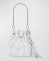 Judith Leiber Piper Medium Crystal Bucket Bag In Silver Rhine