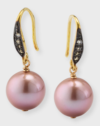 Margo Morrison Pink Edison Freshwater Pearl Drop Earrings With White Sapphires, Gold