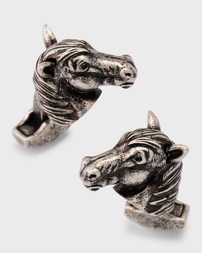 Tateossian Men's Oxidized Silver Horse Mechanical Cufflinks With Swarovski Crystals In Gray
