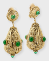 KENNETH JAY LANE 14K ANTIQUE GOLD PLATED CABOCHON STONE CLIP-ON DROP EARRINGS