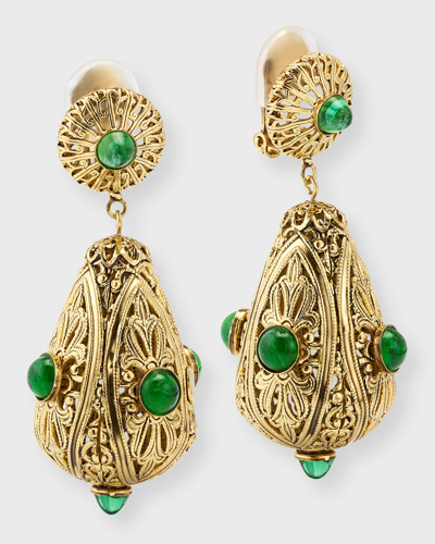 Kenneth Jay Lane 14k Antique Gold Plated Cabochon Stone Clip-on Drop Earrings