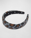 Lele Sadoughi Alice Leopard Corduroy Headband In Midnight Leopard
