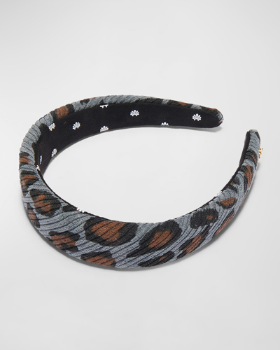 Lele Sadoughi Alice Leopard Corduroy Headband In Gray/brown