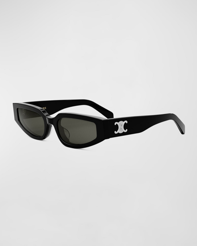 Celine Triomphe Sleek Acetate Cat-eye Sunglasses In Black/gray Solid