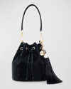 Judith Leiber Piper Medium Crystal Bucket Bag In Champagne Jet