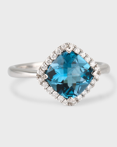 Lisa Nik 18k White Gold Cushion-cut Blue Topaz Ring With Diamonds