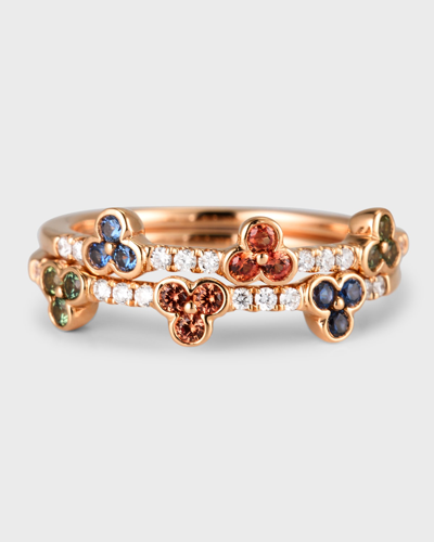 Lisa Nik 18k Rose Gold Rainbow Sapphire Ring With Diamonds In Multi