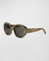 Celine Embellished Brown Acetate Round Sunglasses In Colhav/smk