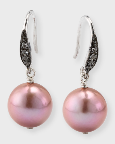 Margo Morrison Pink Edison Freshwater Pearl Drop Earrings With White Sapphires, Silver