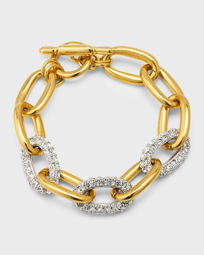 Kenneth Jay Lane Polished Gold Link Rhinestone Toggle Bracelet