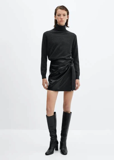 Mango Short Leather Effect Buckled Skirt Black
