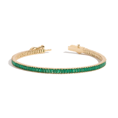 Aurate New York Green Emerald Baguette Tennis Bracelet In Yellow