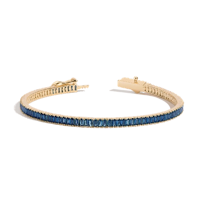 Aurate New York Blue Sapphire Baguette Tennis Bracelet In Yellow