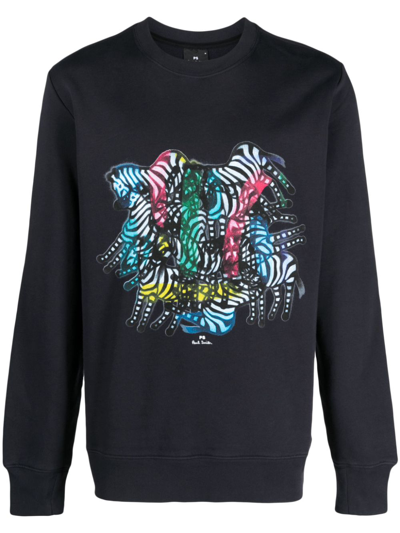 Ps By Paul Smith Kaleidoscope Zebra-print Sweatshirt In Blue