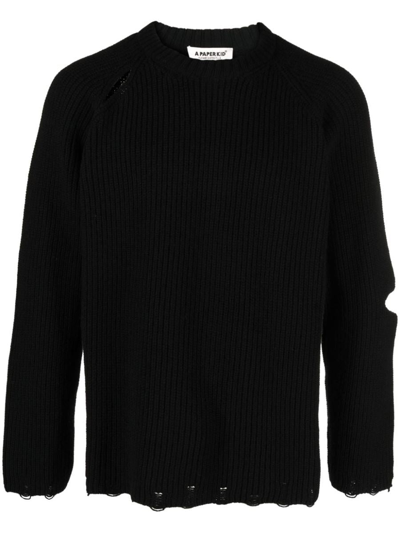 A Paper Kid Distressed Cotton Jumper In Black