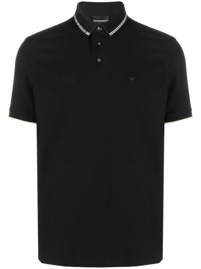 Emporio Armani Logo Cotton Polo Shirt In Black