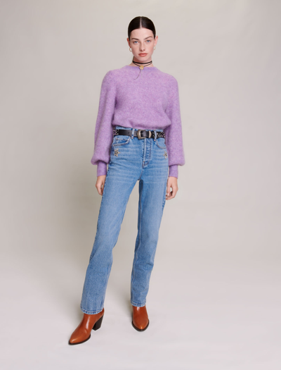 Maje Pagody 90s Low Rise Straight Leg Jeans In Blue