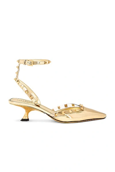 Valentino Garavani Rockstud Ankle Strap Pump In Antique Brass