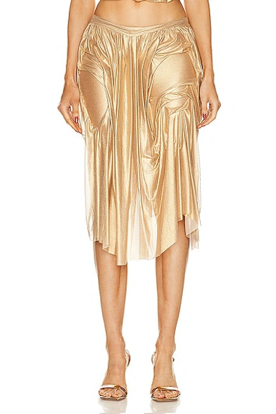 Di Petsa Wetlook Midi Skirt In Metallic Gold