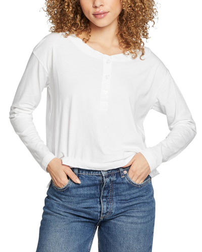 Chaser Cropped Boxy Henley Shirt In White