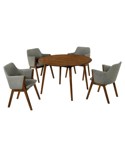 Armen Living Arcadia & Renzo 48in Round Charcoal & Walnut Wood 5pc Dining Set