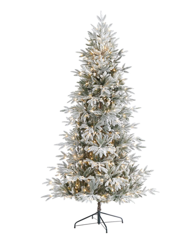 Nearly Natural 7.5ft Flocked Manchester Spruce Artificial Christmas Tree In Green