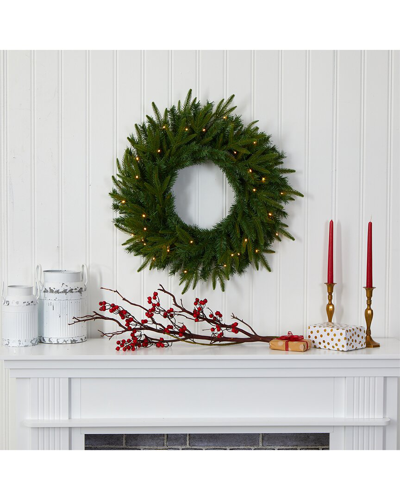 Nearly Natural 24in. Long Pine Artificial Christmas Wreath With 35 Clear Led Lights In Green