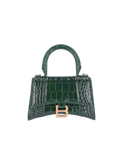 Balenciaga Borsetta Hourglass Xs Con Lavorazione Coccodrillo Da Donna In Verde In Forest Green