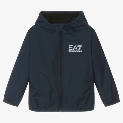 Ea7 Kids'  Emporio Armani Boys Navy Blue Hooded Jacket