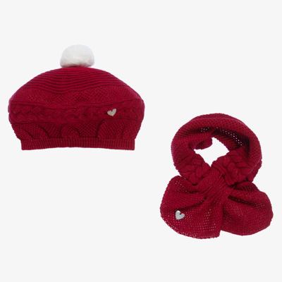 Artesania Granlei Kids' Girls Red Sparkly Knit Hat & Scarf Set