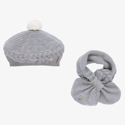 Artesania Granlei Kids' Girls Silver Sparkly Knit Hat & Scarf Set