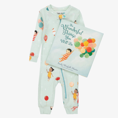 Hatley Books To Bed Mint Green Cotton Babysuit & Book Set