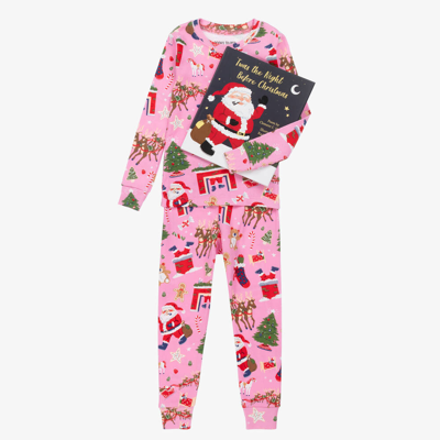 Hatley Books To Bed Kids' Girls Pink Festive Pyjamas & Book Set