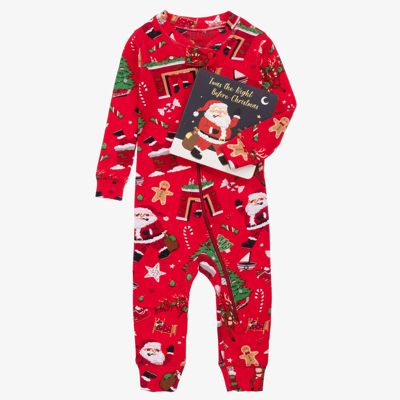 Hatley Books To Bed Christmas Book & Babysuit Gift Set In Red