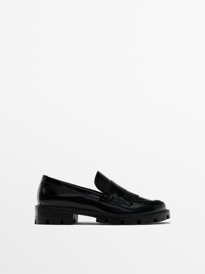 Massimo Dutti Leather Track-sole Loafers