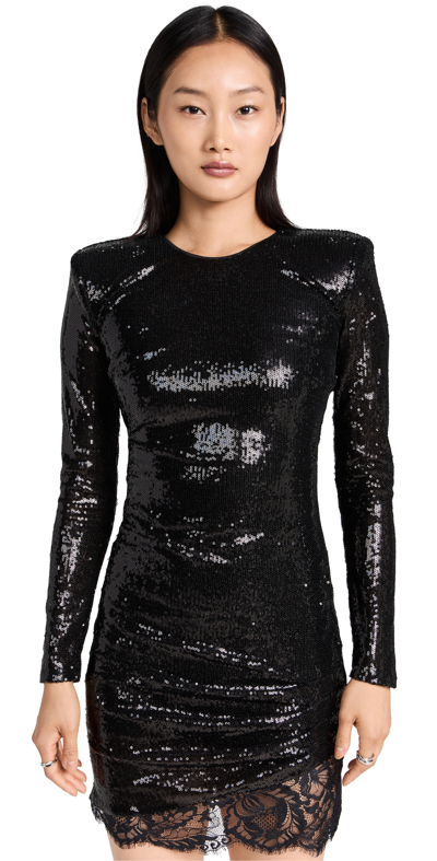 L Agence Alba Sequin-embellished Lace-trim Mini Dress In Black