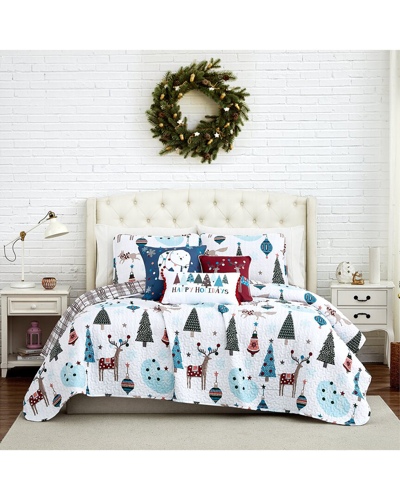 Southshore Fine Linens Winter Wonderland Oversized Reversible 6 Piece Quilt Set Collection In Red