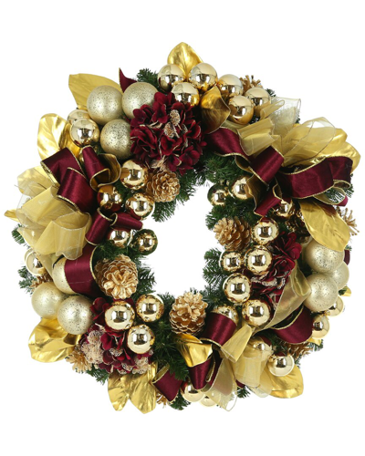 Creative Displays 32in Wreath With Gold Mercury Balls Pine Cones